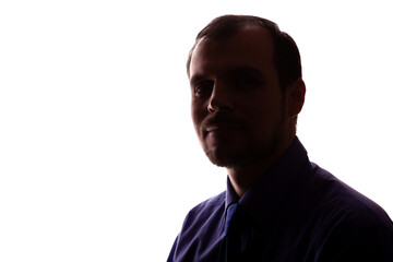 Smiling man young unshaven business clothes silhouette - white background isolate