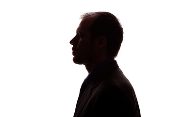 Man young unshaven businessman business clothes silhouette - white background isolate