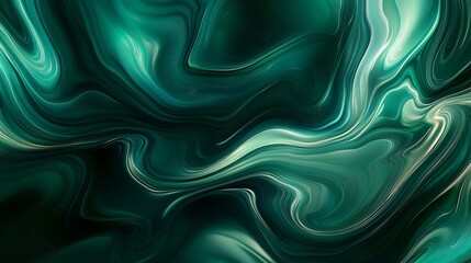 Fototapeta premium An amazing abstract dark green texture in a 3D vertical banner, showcasing a luxurious emerald hue. The oil marble design features a glowing effect with wavy, fluid patterns