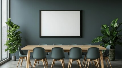 Modern Dining Room Interior with Blank Canvas Artwork