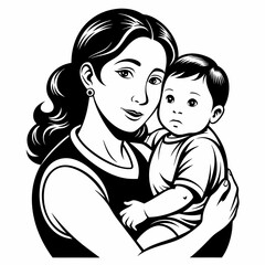 A child in a mother's silhouette arms art vector