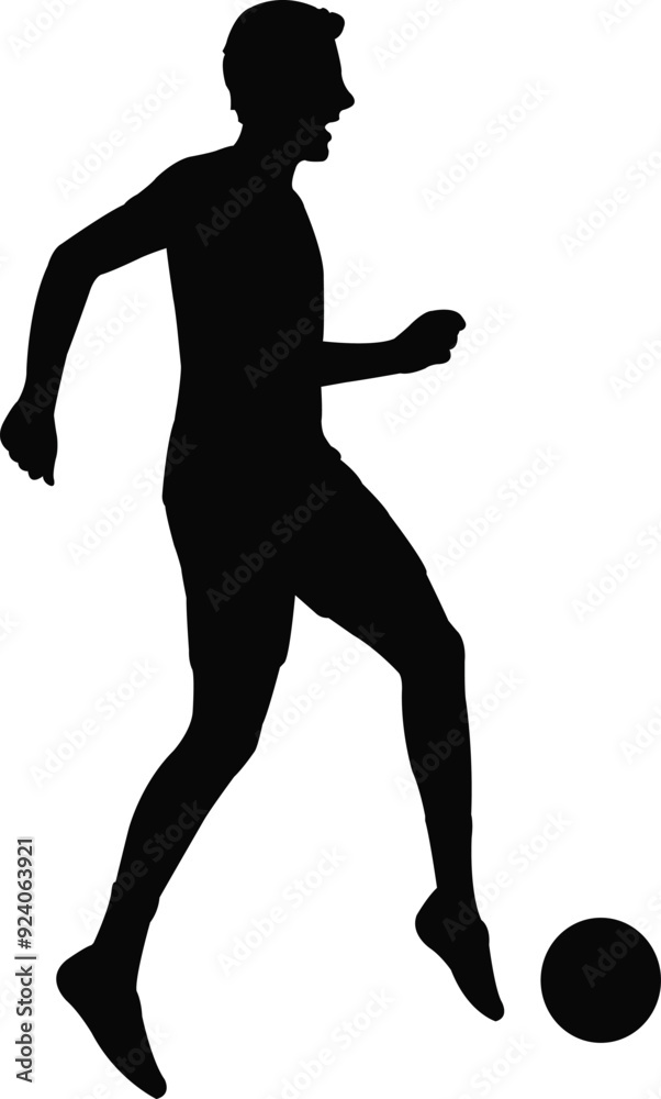 Poster a man playing football silhouette vector