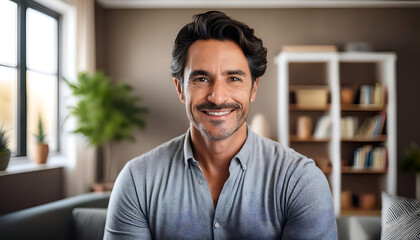 Fototapeta premium Portrait of a Father at Home- A warm and intimate portrait of a man inside his living room,_1(543)