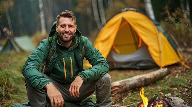An outdoor adventurer improvising shelter in a remote wilderness, utilizing natures resources and adapting to the environment