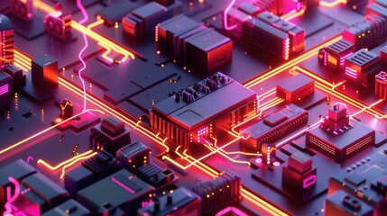 Fototapeta premium Abstract Futuristic Circuit Board with Neon Lights