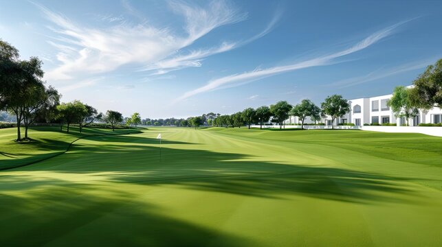 An exclusive golf course with nonessential amenities like private clubs and personalized caddies, reflecting leisure and exclusivity