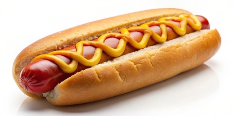 Hot dog with mustard and ketchup isolated on background, hot dog, mustard, ketchup, fast food, grilled, American, street food