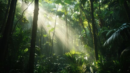 Sunlight Breaking Through Rainforest Canopy