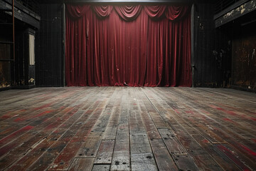 Empty Stage with Red Curtains