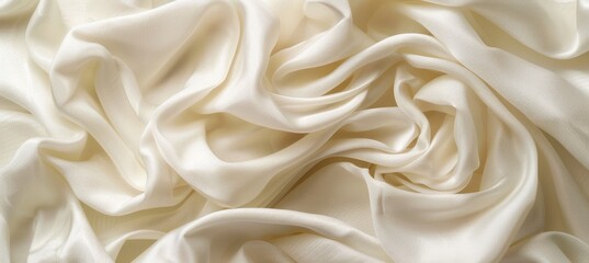 Obraz premium Luxury ivory silk satin fabric background with soft folds and waves, elegant textile texture.