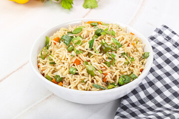 Indian vegetarian cuisine rice with vegetables