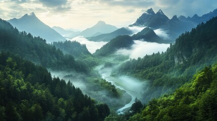 Obraz premium Serene Mountain Valley Landscape