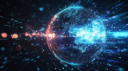 Obraz premium Digital Globe Abstract - A Futuristic Visualization of Data and Connectivity