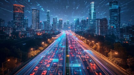 Smart Urban Infrastructure with AI Traffic Management: Urban areas where traffic is managed by AI for efficiency.