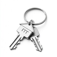 House Key with Keychain on White Background