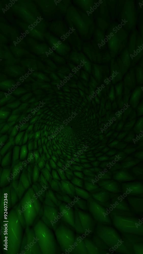 Wall mural vertical snake scale green tunnel 4k loop features movement out of a tunnel that looks to be covered