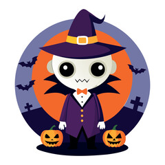 Halloween Vector Silhouette With Haunted House, pumpkin, and Bats Isolated on a white background