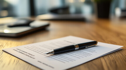 Fototapeta premium A blank cheque and a pen placed on the table.