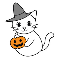 Black and White Halloween Cat-Pumpkin Costume Icon Vector Illustration