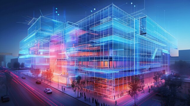 Interactive Smart Building Design: A building design featuring smart materials, adaptive lighting, and energy-efficient systems, showcased through an interactive interface.