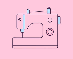 Pink electric sewing machine isolated vector illustration