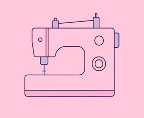 Pink electric sewing machine isolated vector illustration