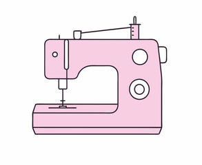 Pink electric sewing machine isolated vector illustration