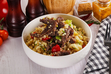 Traditional couscous with beef and vegetables