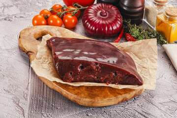 Raw beef liver for cooking