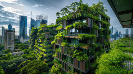 Fototapeta premium Urban green architecture ecofriendly buildings with vertical gardens in modern cityscape