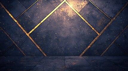   A dimly lit chamber featuring a golden geometric pattern adorning the wall and a beam of sunlight emanating from the center