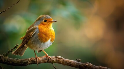 Robin perching on branch in Wales