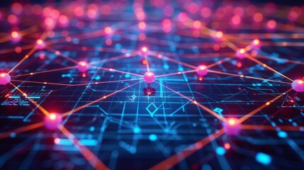 Neon Cyber Security Network: An abstract network visualization with neon lines and nodes, representing cyber security and data protection.