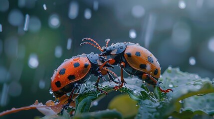 a pair of beetles together in the rain AI generated