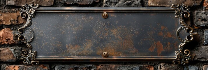 Antique metal sign affixed to a wall with area for text or illustration.