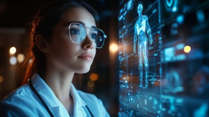 Telemedicine Consultation with a Holographic Doctor: A patient interacting with a holographic doctor for a remote consultation.