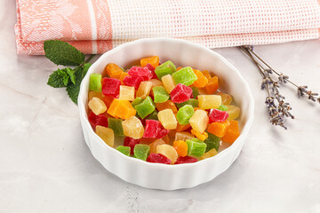 Sweet candied papaya colorful pieses