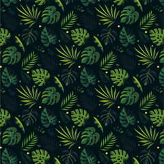 Pattern of Bright Colors Tropical Summer Leaves on a Dark Background