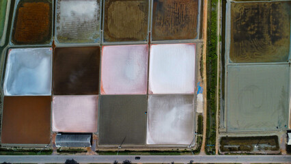 Salt fields in Thailand, Asia, seen from above