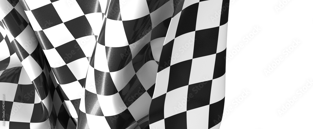Poster the checkered flag waves in the wind a symbol of victory and the finish line