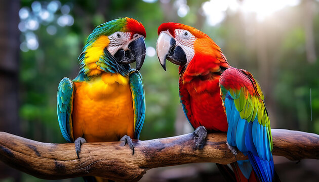  Two Parrots on a Branch- A vibrant image of two parrots perched on a branch, showcasing the_1(705)