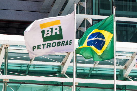Petrobras company flag and Brazil flag