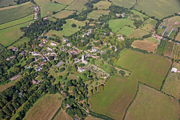 Aerial view of a village in Devon, England