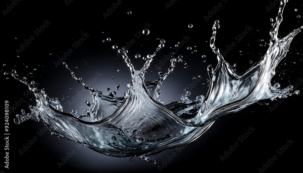 Poster  Water Splash on Black Background- A high-resolution image capturing the dynamic motion of w_1(746)