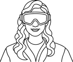 Line Art of Woman in Ski Goggles With Wavy Hair