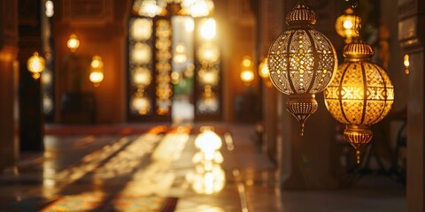 Arabic pendant lights in an Islamic indoor setting