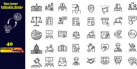 Set of 40 outline icons related to Election and voting .