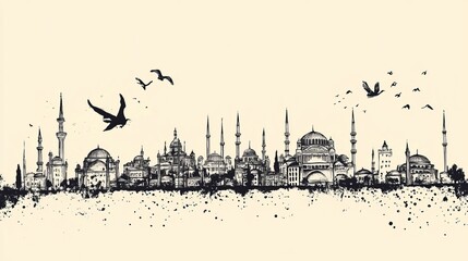 Obraz premium Doodles of skyline creatures in Istanbul, Turkey.