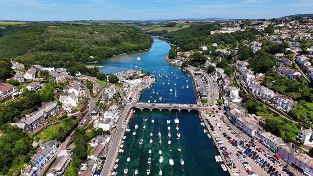 Cornwall, an aerial view of Looe, small town and river