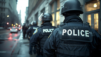 Police officers patrolling an urban street in the city.
